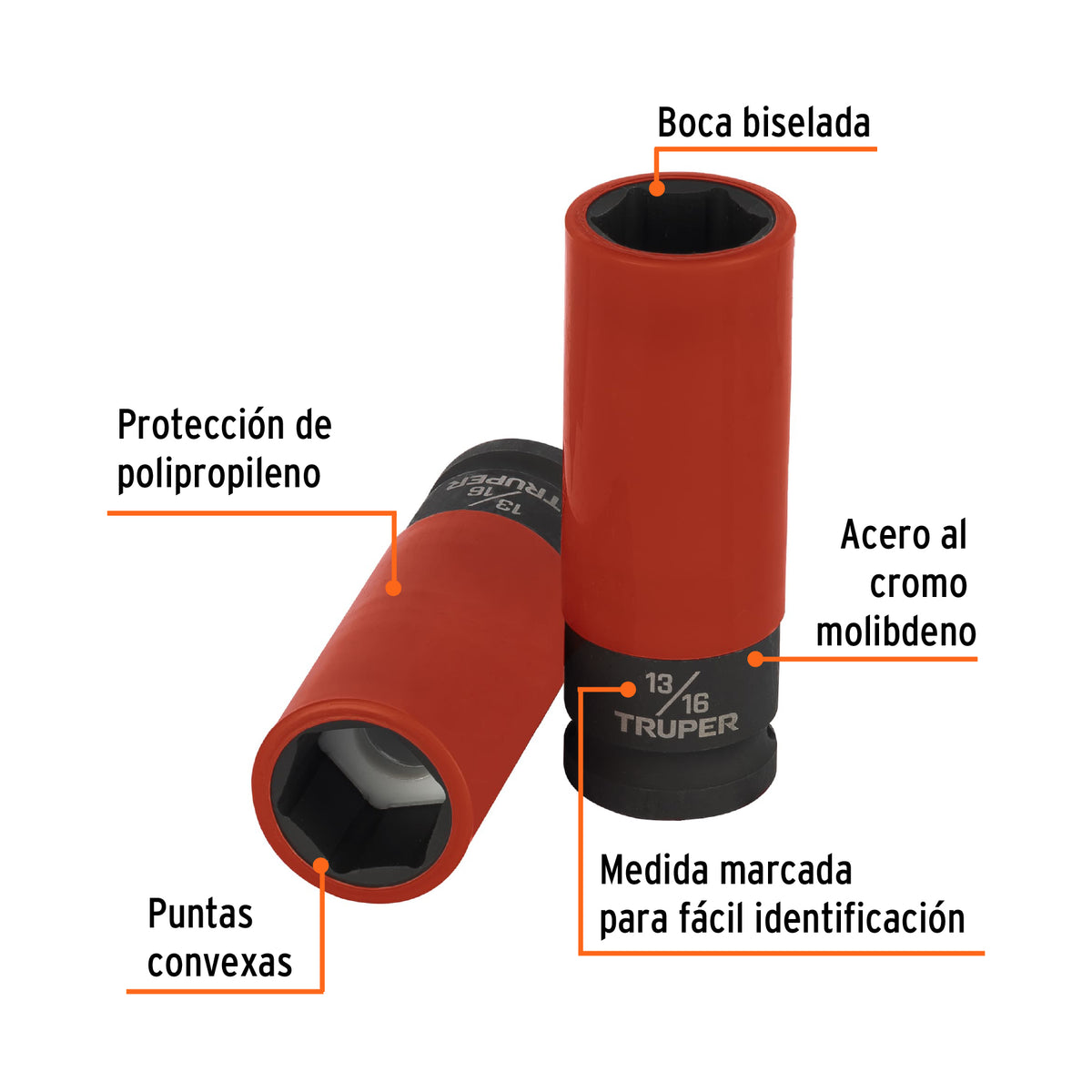 Dado largo impacto prot. plást. 13/16', 6 puntas,cuadro 1/2', Truper, SKU 100928 — vista 3