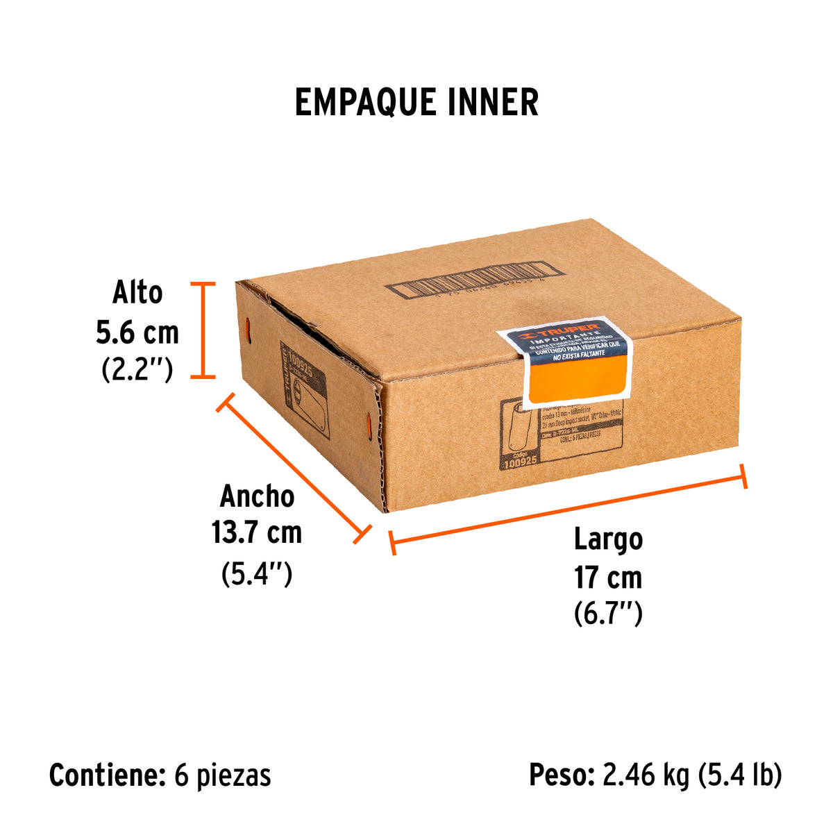 Dado largo impacto de 26 mm, 6 puntas, cuadro 1/2', TRUPER, Truper, SKU 100925 — vista 6