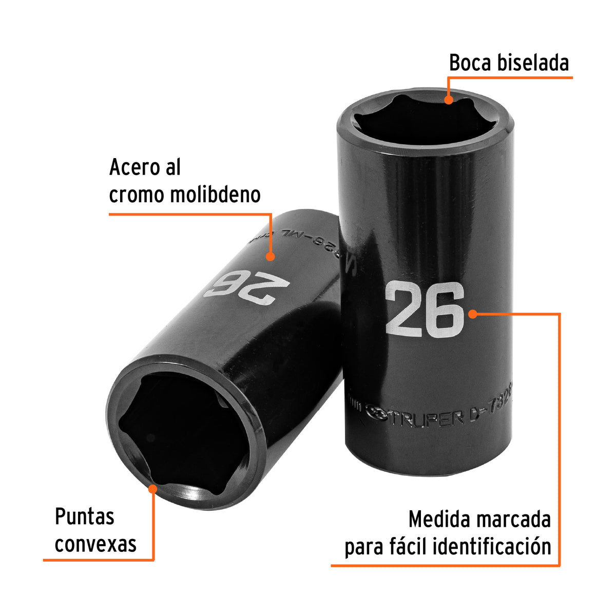 Dado largo impacto de 26 mm, 6 puntas, cuadro 1/2', TRUPER, Truper, SKU 100925 — vista 3