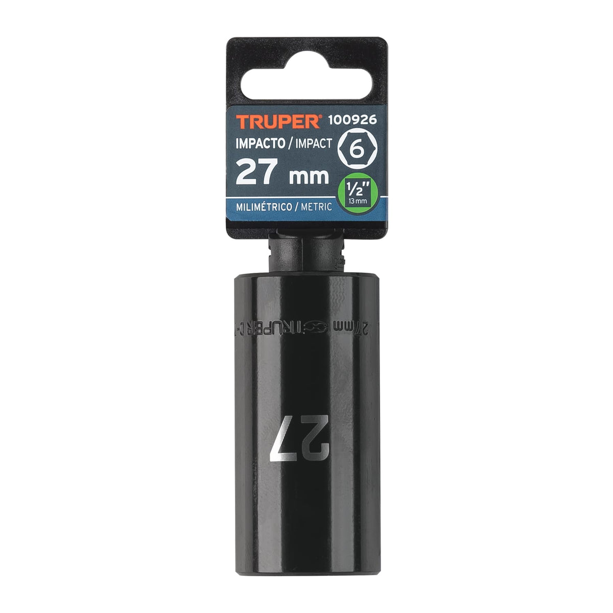 Dado largo impacto de 27 mm, 6 puntas, cuadro 1/2', TRUPER, Truper, SKU 100926 — vista 2