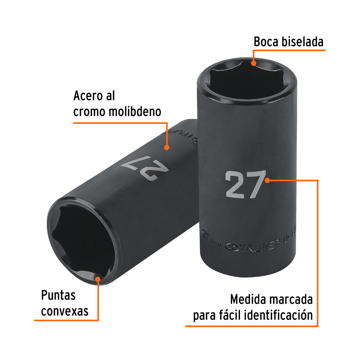 Dado largo impacto de 27 mm, 6 puntas, cuadro 1/2', TRUPER, Truper, SKU 100926 — vista 3