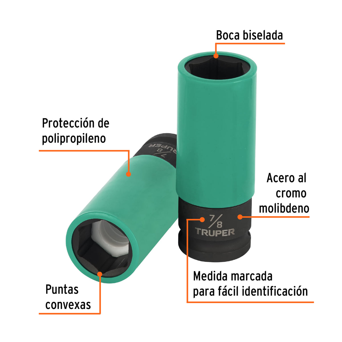 Dado largo impacto prot. plást. 7/8', 6 puntas, cuadro 1/2', Truper, SKU 100929 — vista 3
