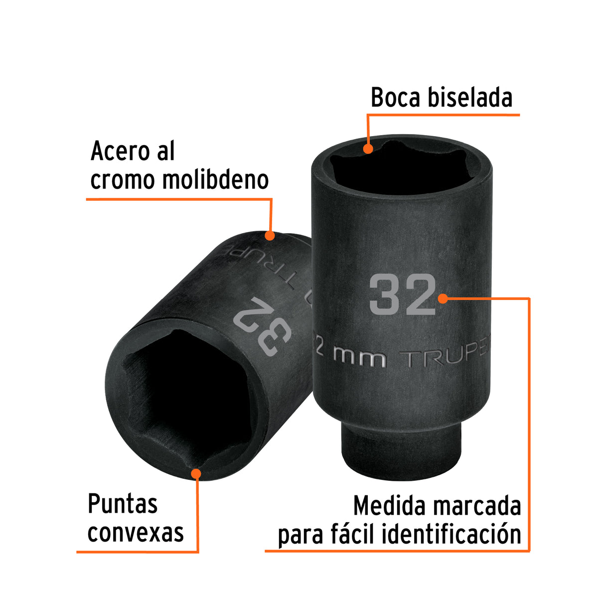 Dado largo impacto de 32 mm, 6 puntas, cuadro 1/2', TRUPER, Truper, SKU 103192 — vista 3