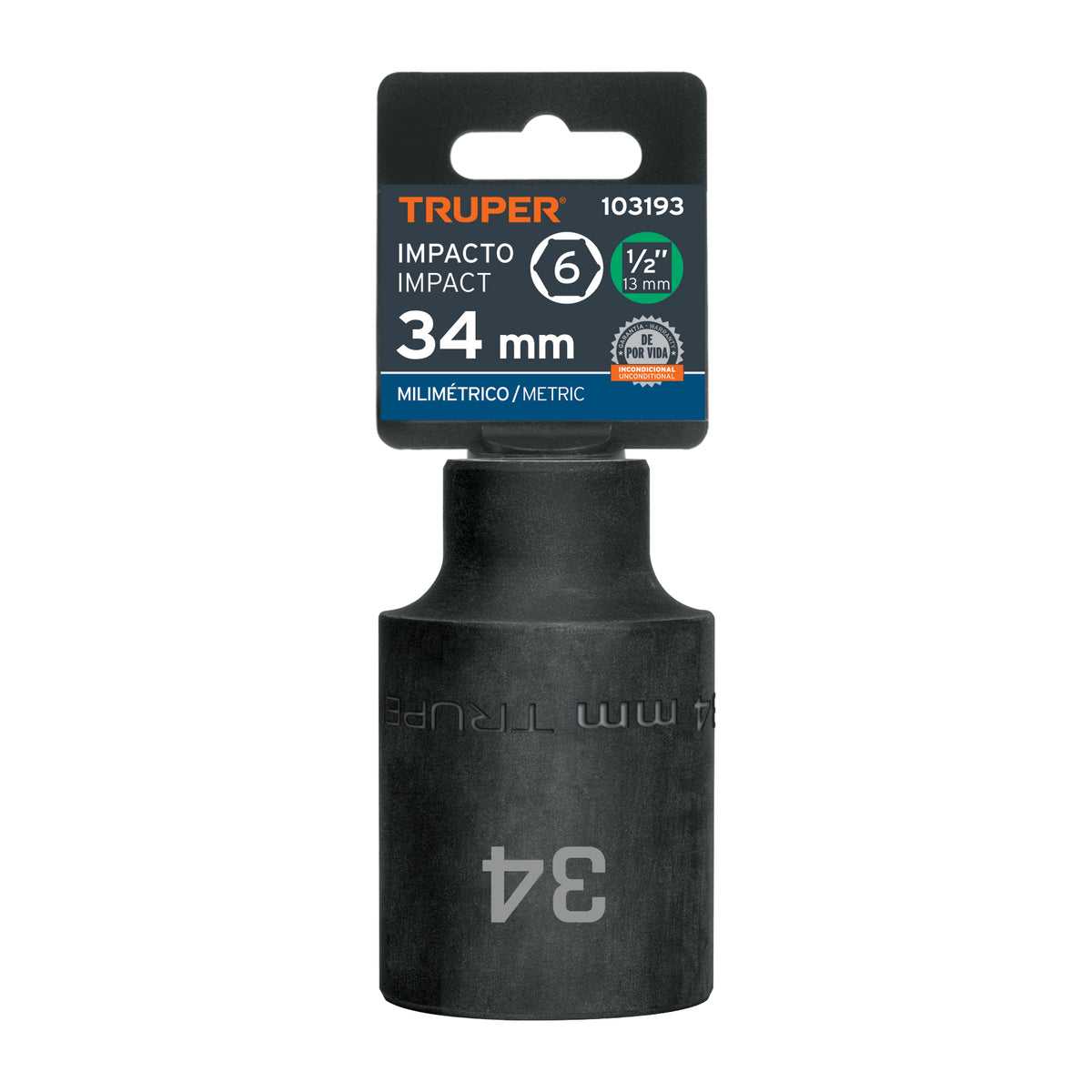 Dado largo impacto de 34 mm, 6 puntas, cuadro 1/2', TRUPER, Truper, SKU 103193 — vista 2