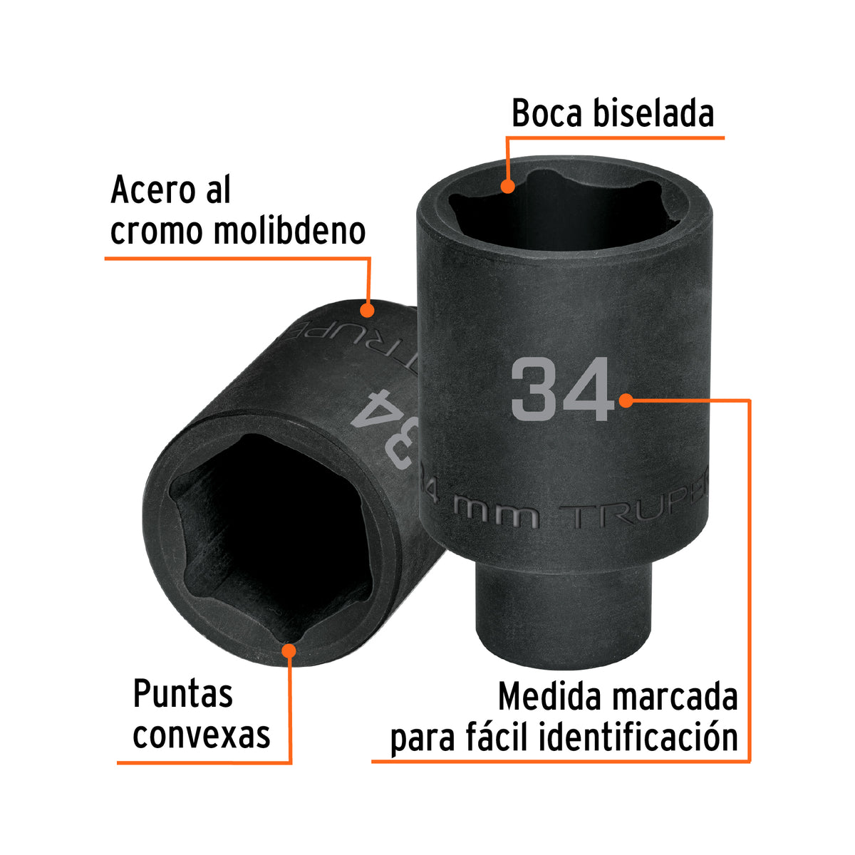 Dado largo impacto de 34 mm, 6 puntas, cuadro 1/2', TRUPER, Truper, SKU 103193 — vista 3