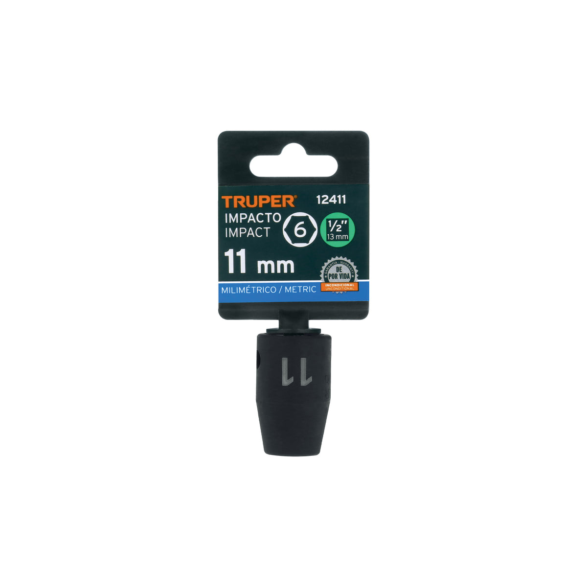 Dado cuadro 1/2' de impacto 6 puntas de 11 mm, TRUPER — foto oficial 2