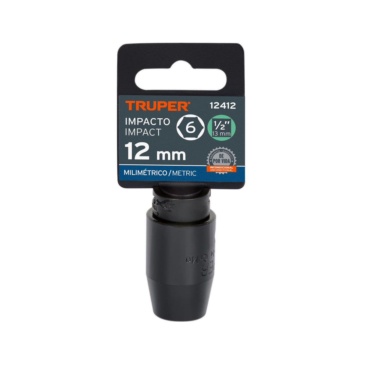 Dado cuadro 1/2' de impacto 6 puntas de 12 mm, TRUPER — foto oficial 2