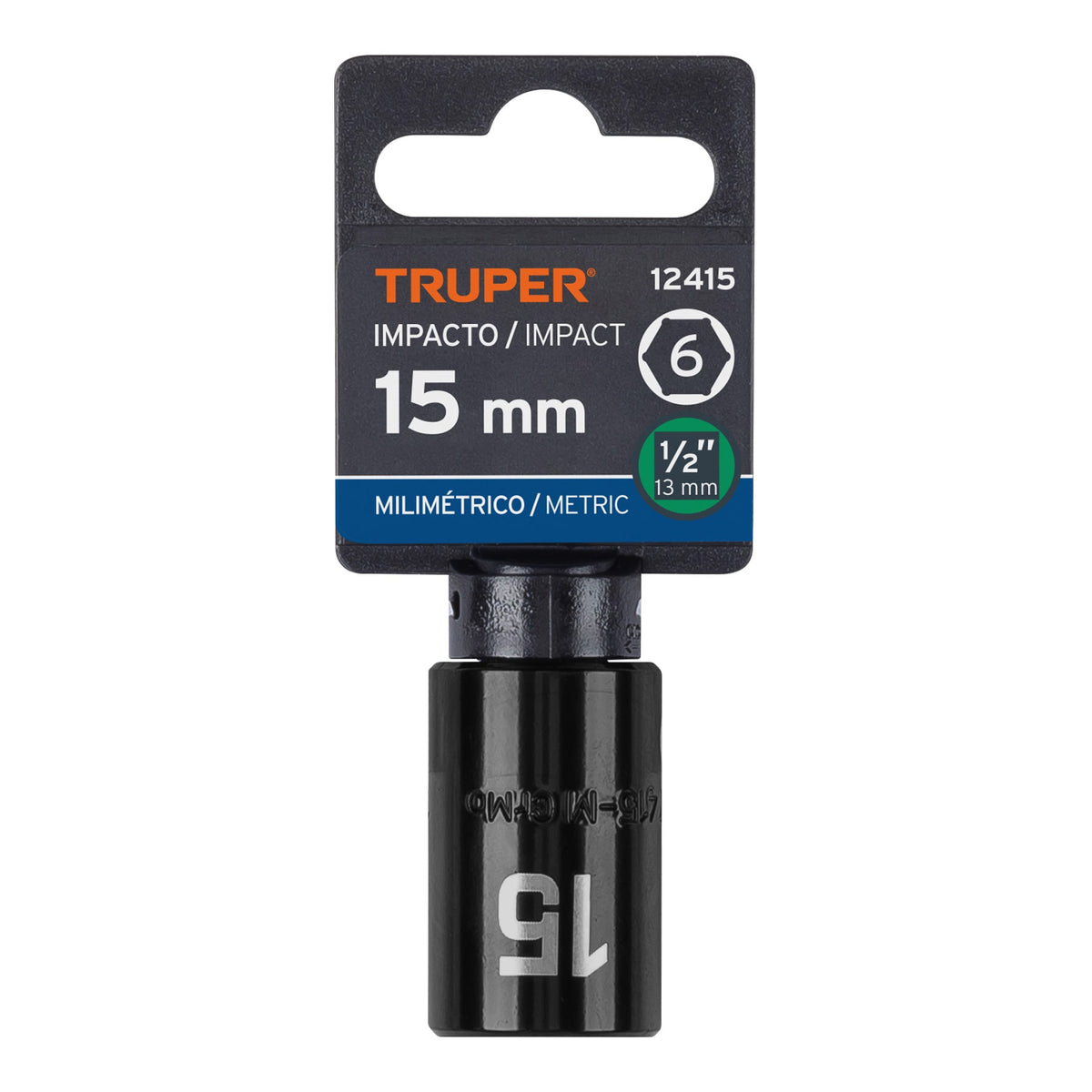 Dado cuadro 1/2' de impacto 6 puntas de 15 mm, TRUPER — foto oficial 2