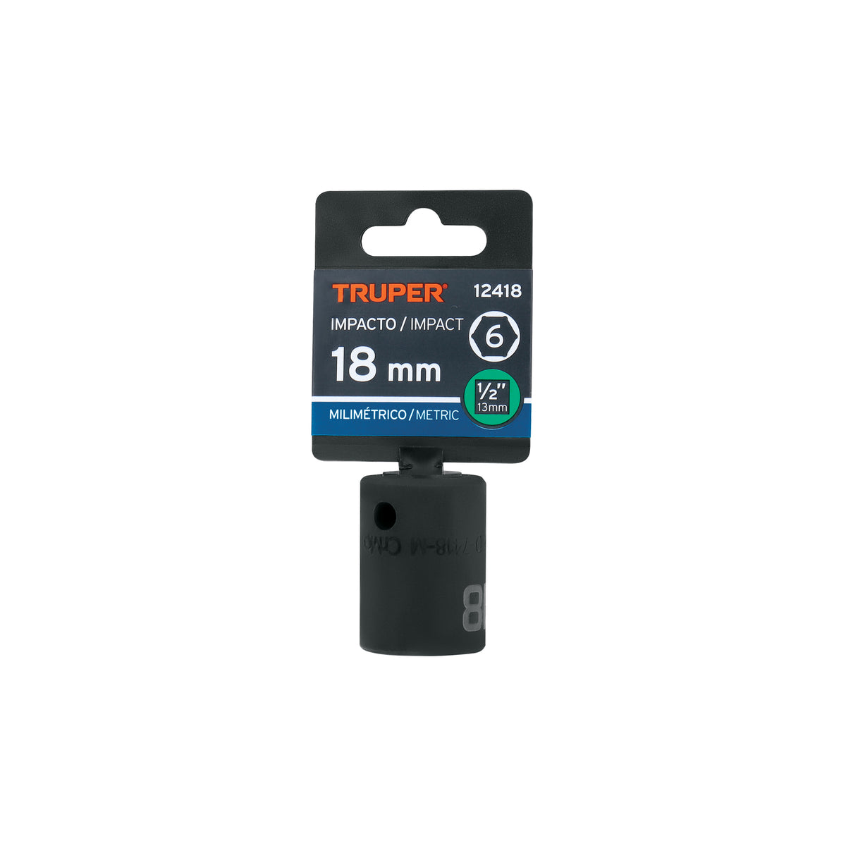 Dado cuadro 1/2' de impacto 6 puntas de 18 mm, TRUPER — foto oficial 2