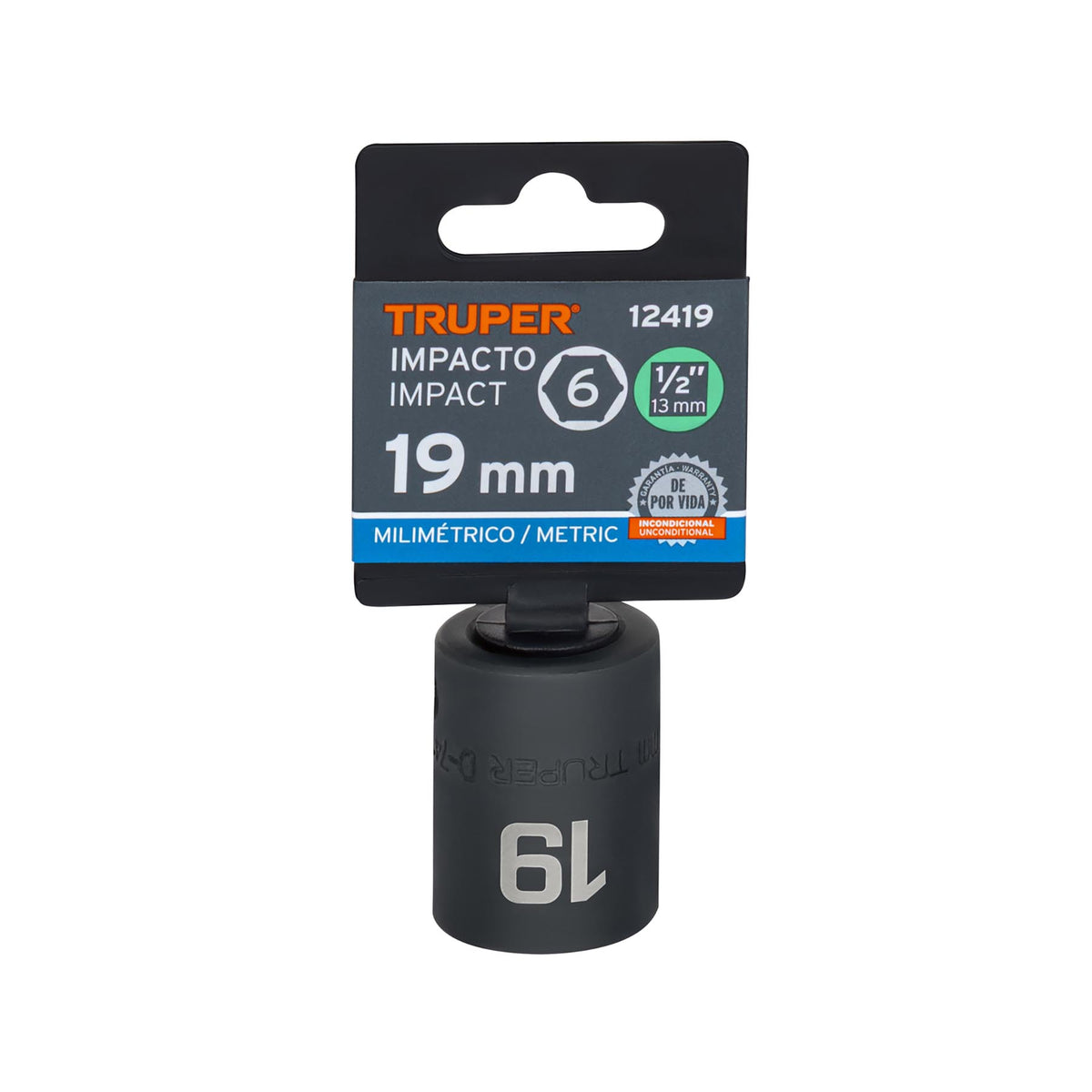 Dado cuadro 1/2' de impacto 6 puntas de 19 mm, TRUPER — foto oficial 2