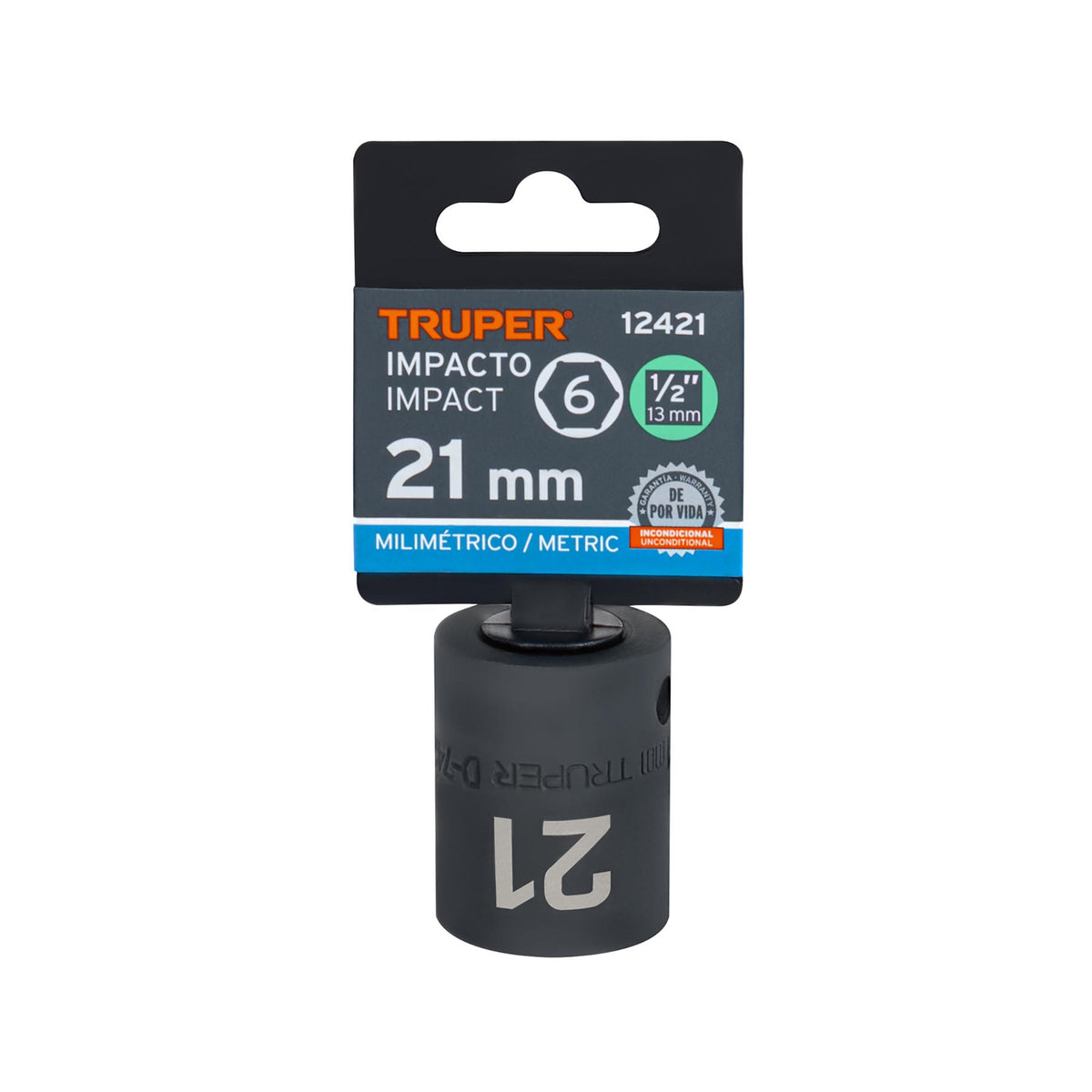 Dado cuadro 1/2' de impacto 6 puntas de 21 mm, TRUPER — foto oficial 2