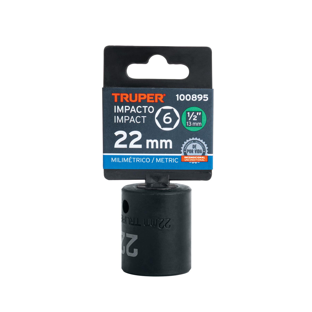 Dado de impacto de 22 mm, 6 puntas, cuadro 1/2', TRUPER — foto oficial 2
