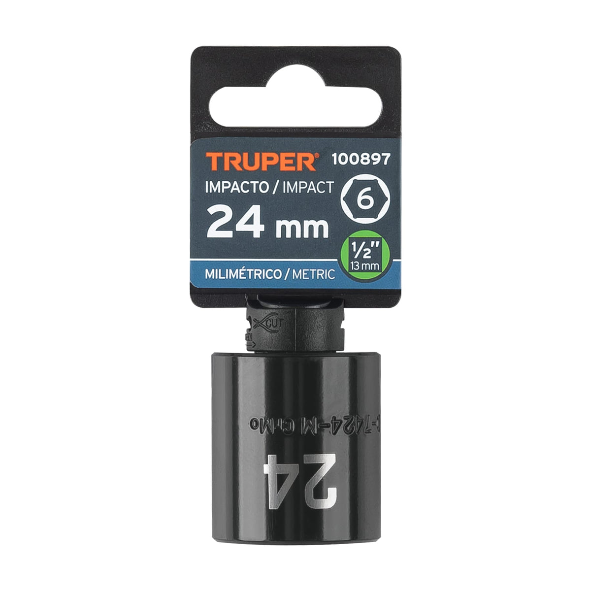 Dado de impacto de 24 mm, 6 puntas, cuadro 1/2', TRUPER — foto oficial 2