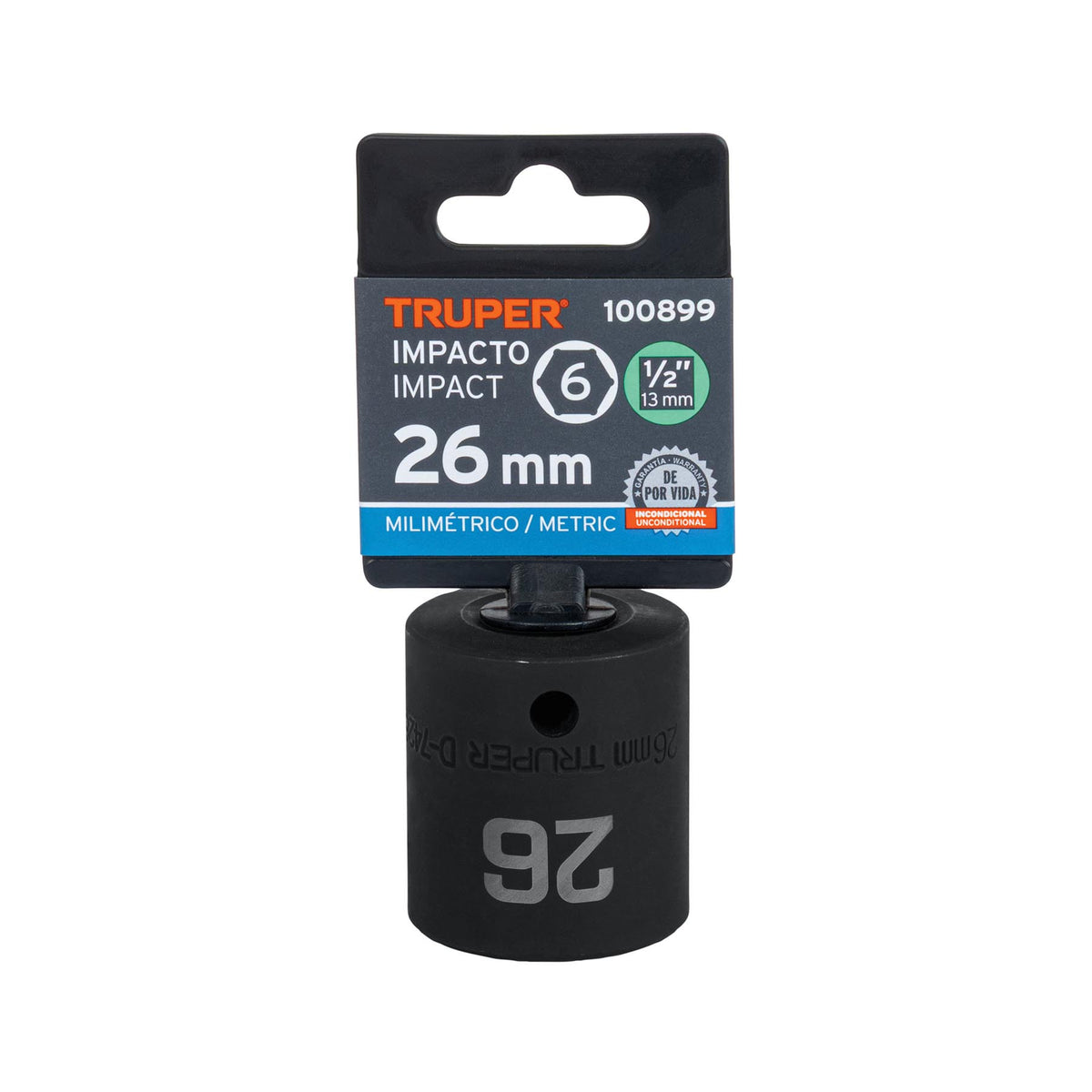 Dado de impacto de 26 mm, 6 puntas, cuadro 1/2', TRUPER — foto oficial 2