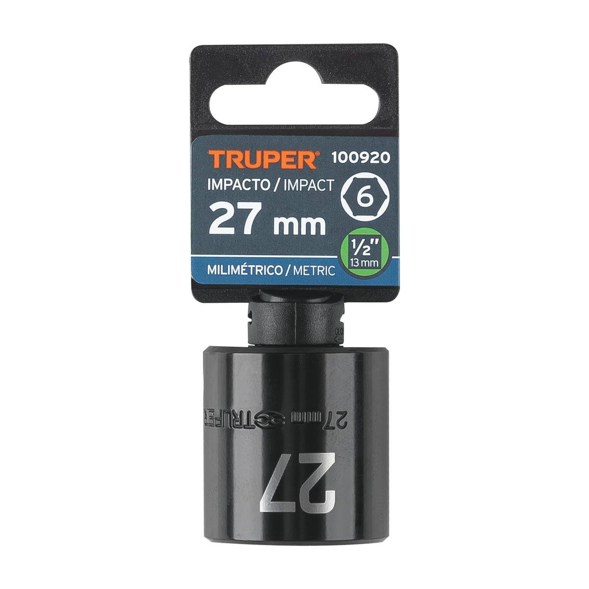 Dado de impacto de 27 mm, 6 puntas, cuadro 1/2', TRUPER — foto oficial 2