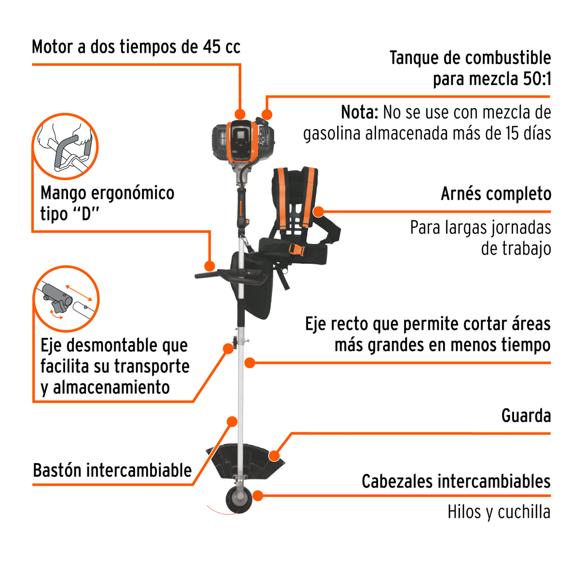 Desbrozadora multifuncional 4 en 1, a gasolina 45 cc, TRUPER, Truper, SKU 103205 — vista 3