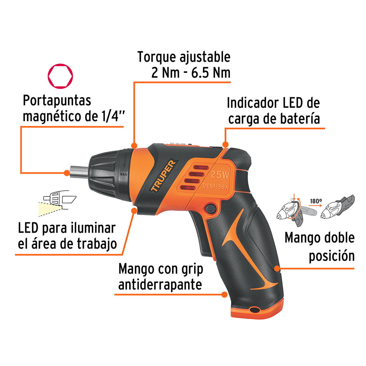 Destornillador 3.6V, 2 posiciones, PRO, Truper, SKU 101843 — vista 3