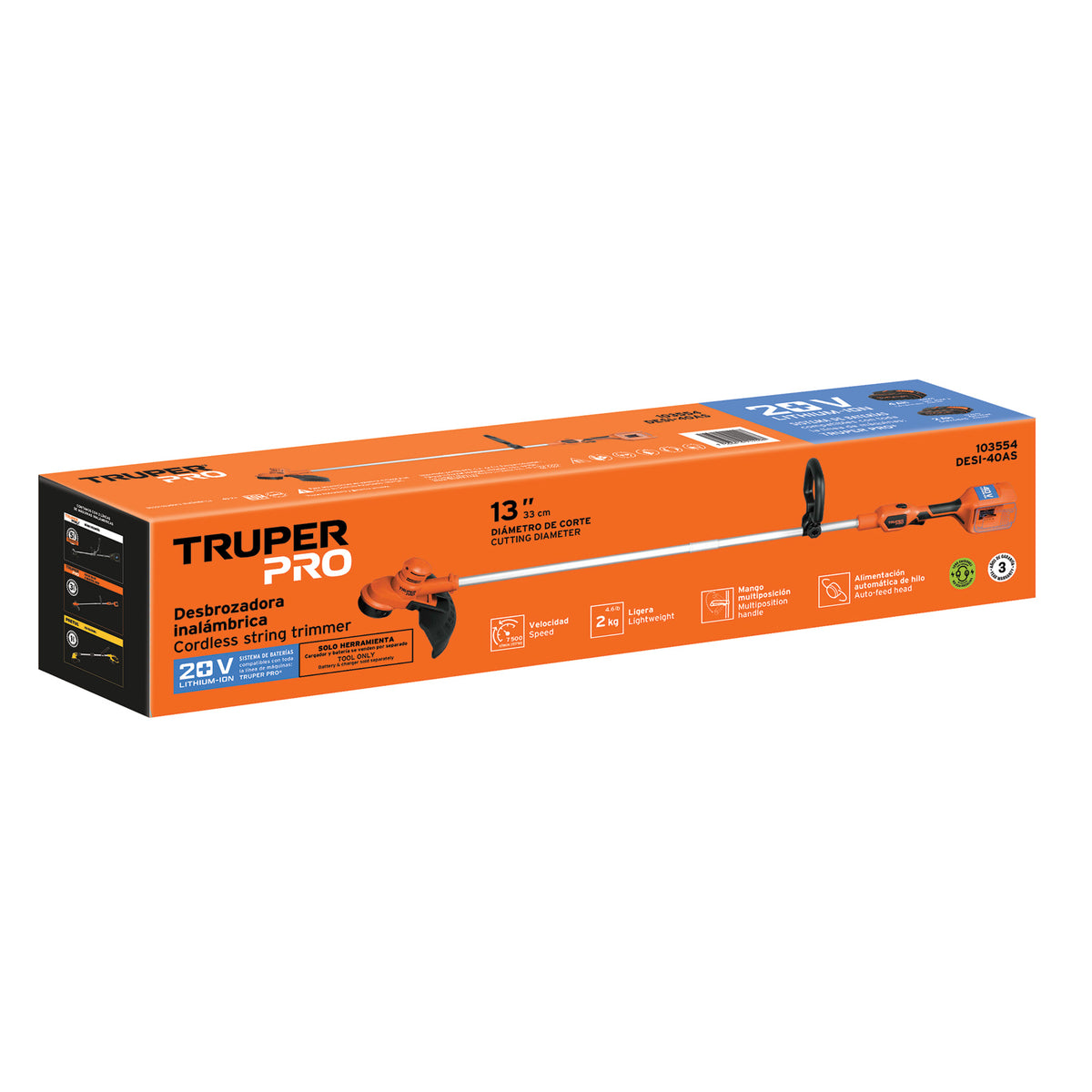 Desbrozadora inalámbrica 40V, sin accesorios, TRUPER PRO, Truper, SKU 103554 — vista 2