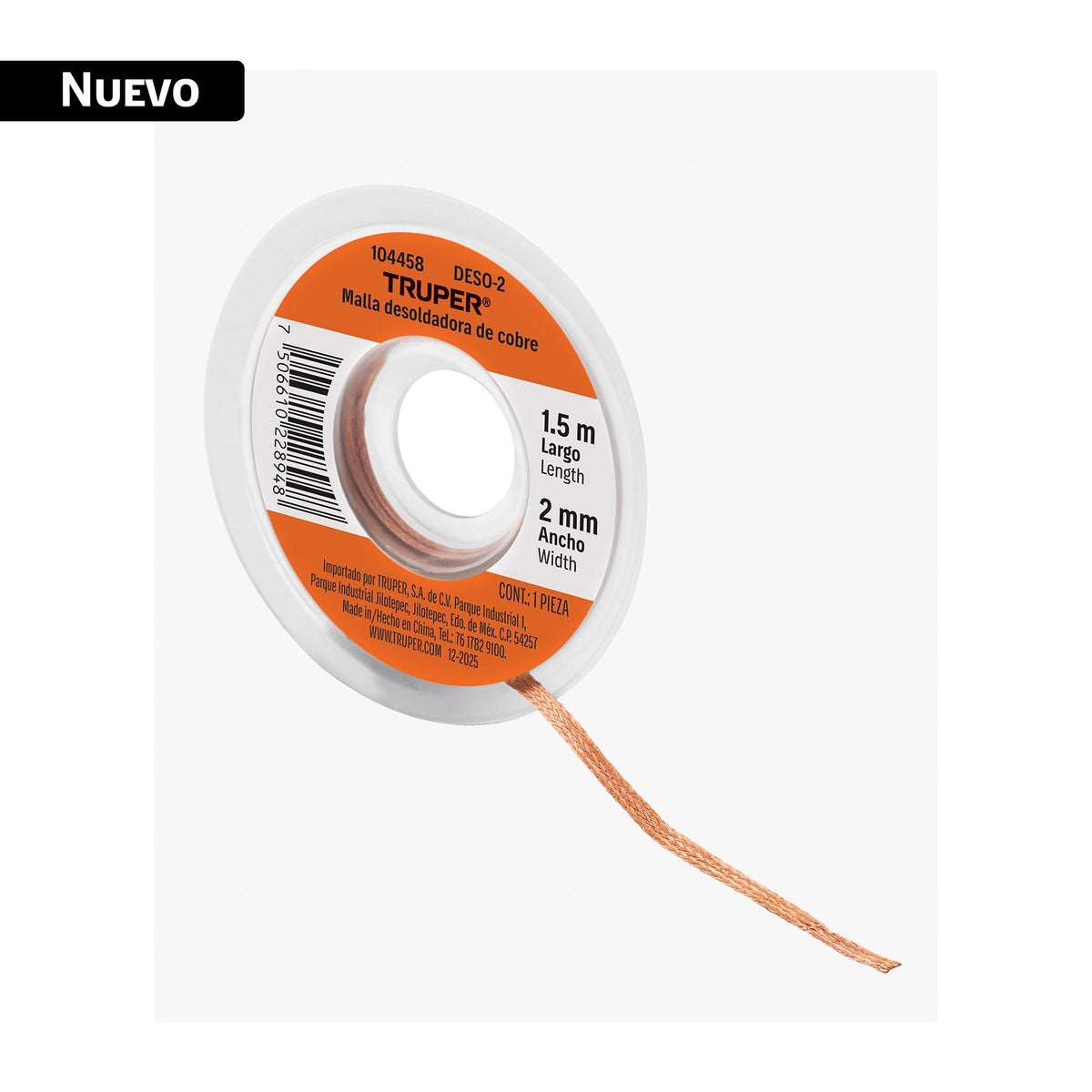 Malla desoldadora de cobre, 2 mm x 1.5 m, TRUPER — foto oficial 1