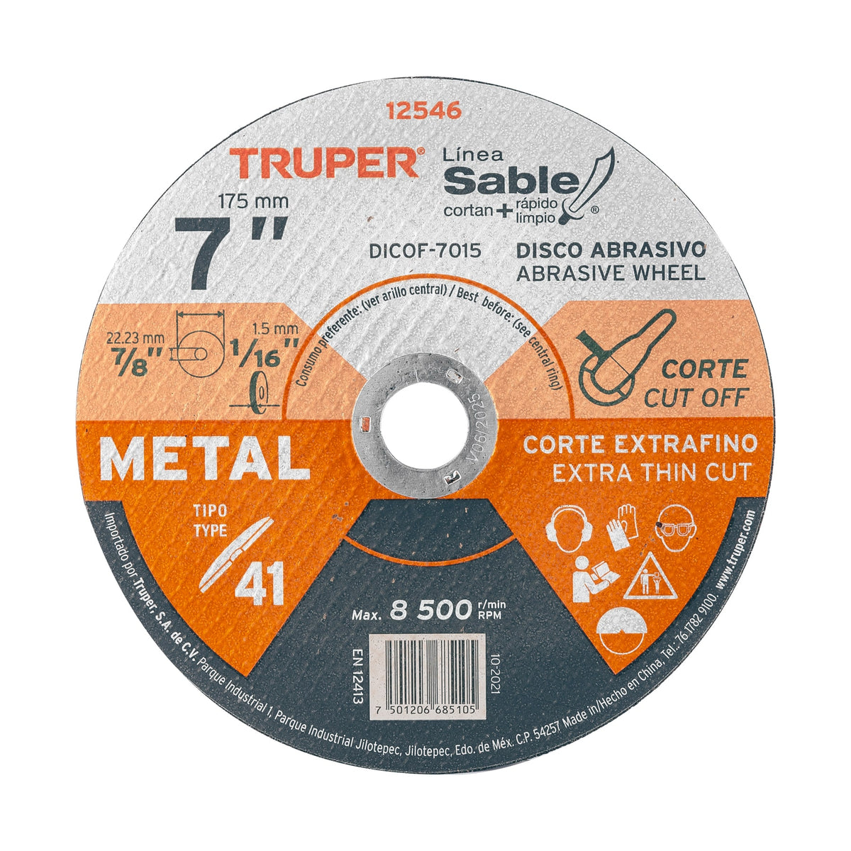 Disco abrasivo de corte preciso metal 7' x 1.5 mm TRUPER — foto oficial 1