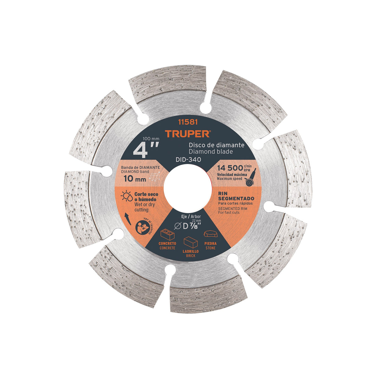 Disco de diamante de 4' x 2.1 mm, rin segmentado, TRUPER — foto oficial 1