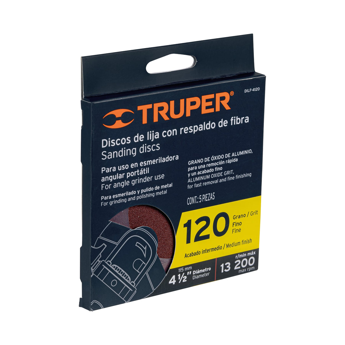 Disco lija 4-1/2' con respaldo de fibra, grano 120, TRUPER, Truper, SKU 100128 — vista 2