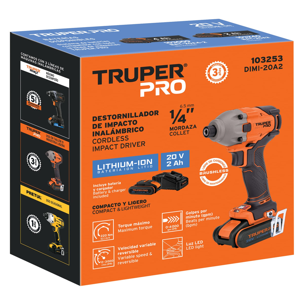 Destornillador de impacto 1/4', 20V, 1 batería 2Ah, PRO — foto oficial 2