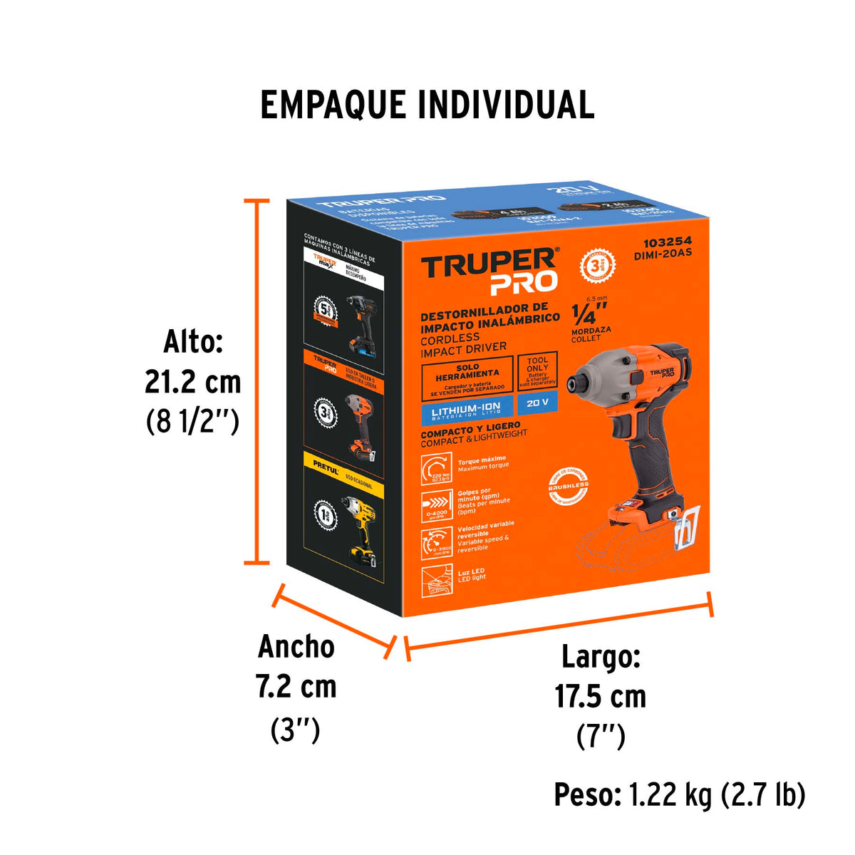 Destornillador de impacto 1/4', 20V, sin accesorios, PRO, Truper, SKU 103254 — vista 5