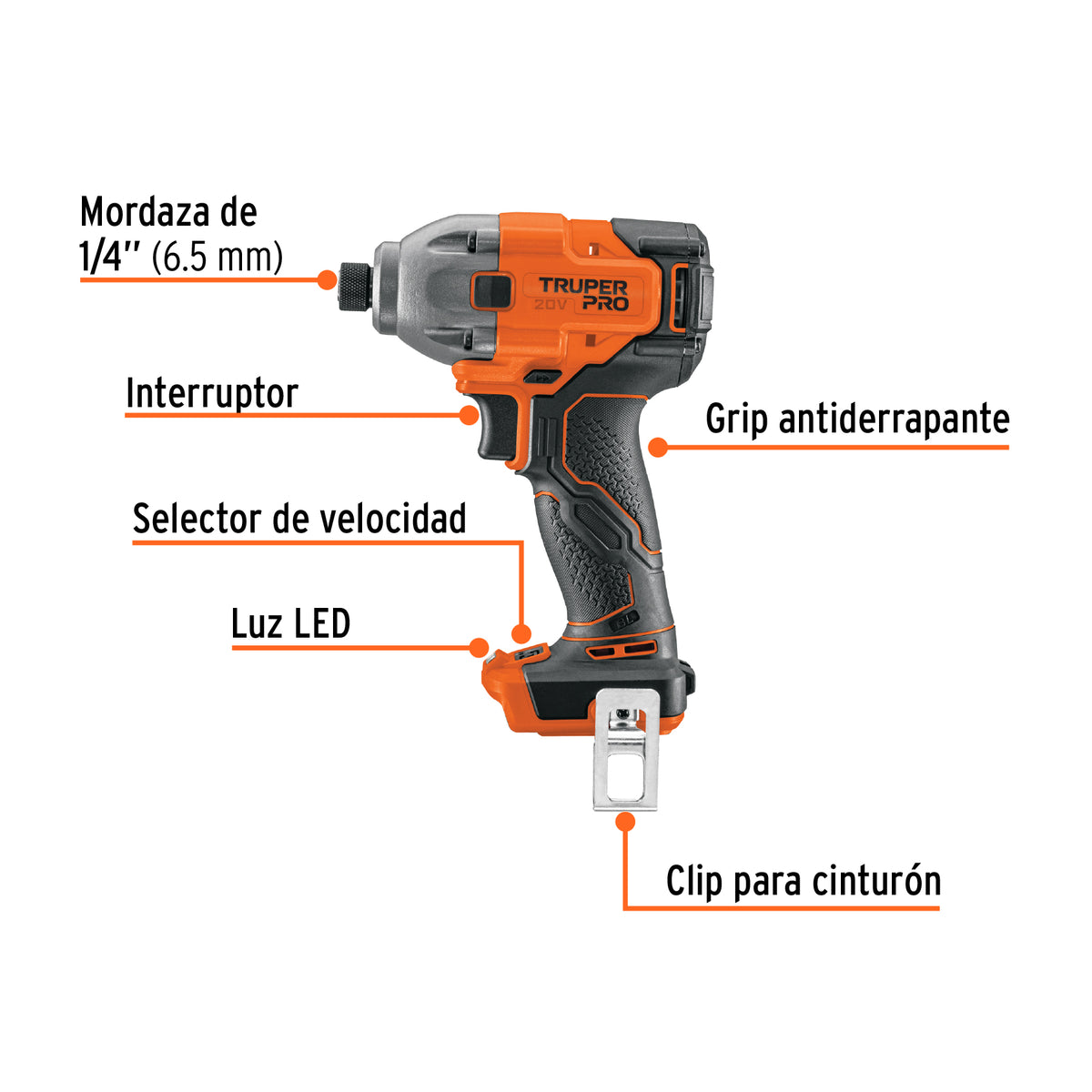 Destornillador de impacto 1/4', 20V, sin accesorios, PRO, Truper, SKU 103254 — vista 3
