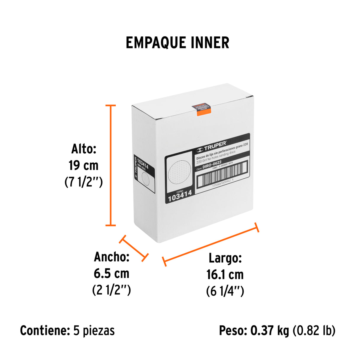Paquete con 5 discos de lija 6' grano 220, ciegos, TRUPER, Truper, SKU 103414 — vista 6