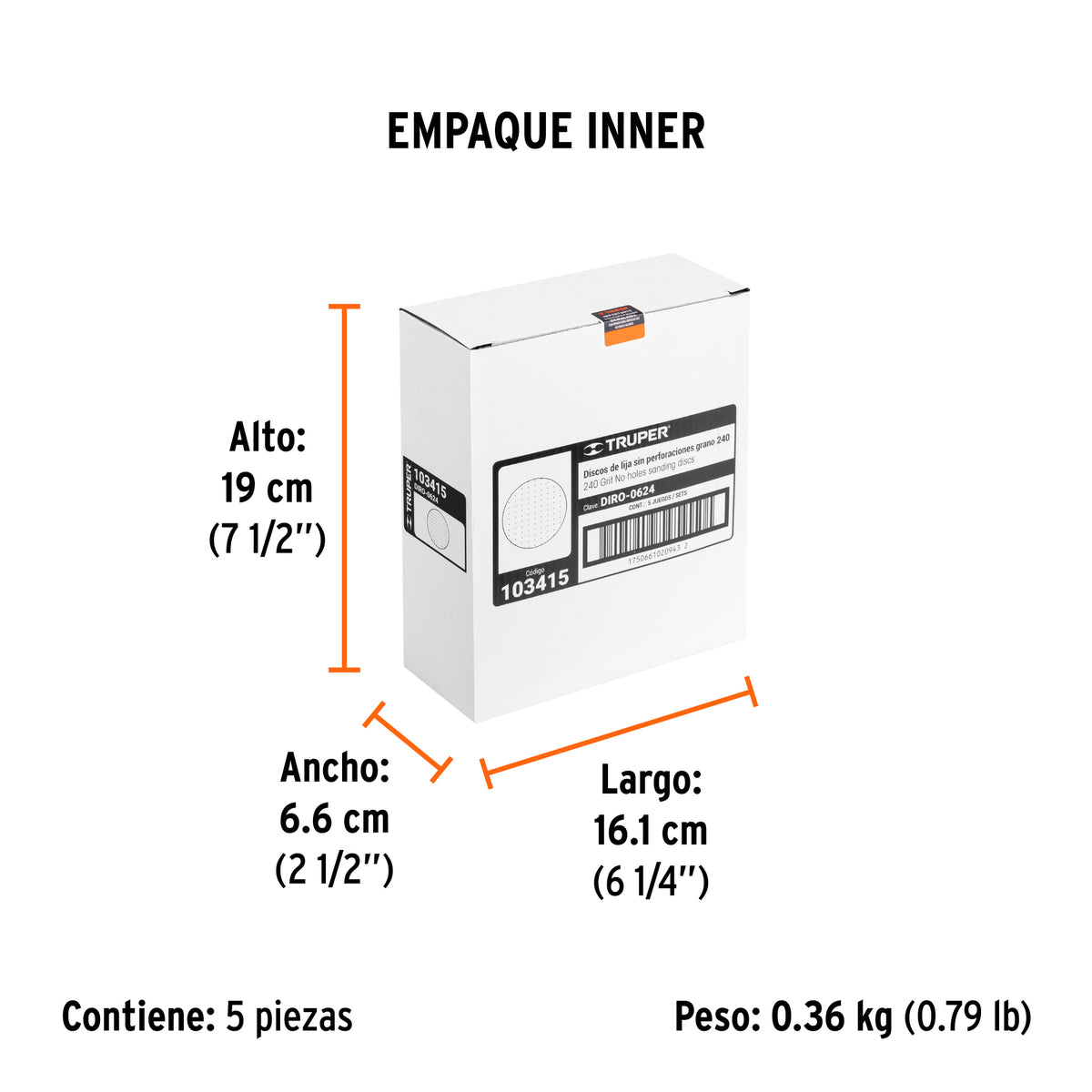 Paquete con 5 discos de lija 6' grano 240, ciegos, TRUPER, Truper, SKU 103415 — vista 6