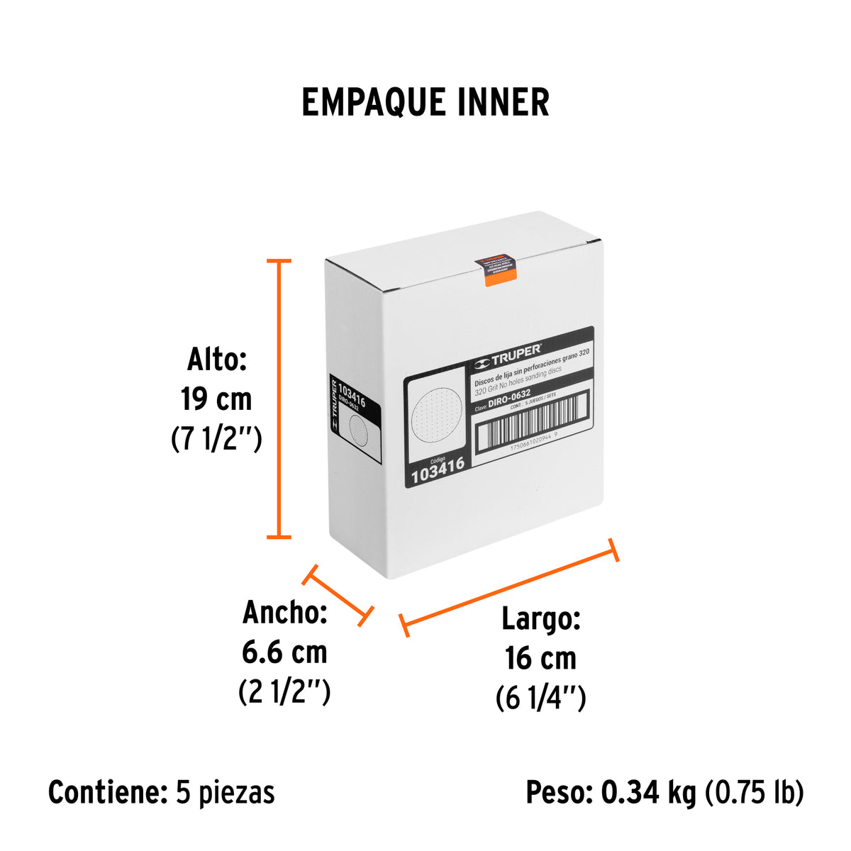Paquete con 5 discos de lija 6' grano 320, ciegos, TRUPER, Truper, SKU 103416 — vista 6