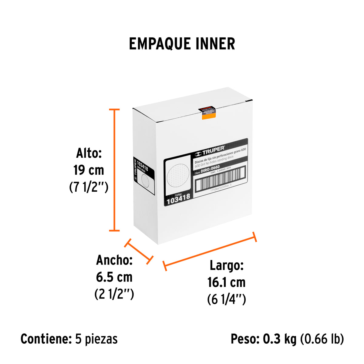 Paquete con 5 discos de lija 6' grano 600, ciegos, TRUPER, Truper, SKU 103418 — vista 6