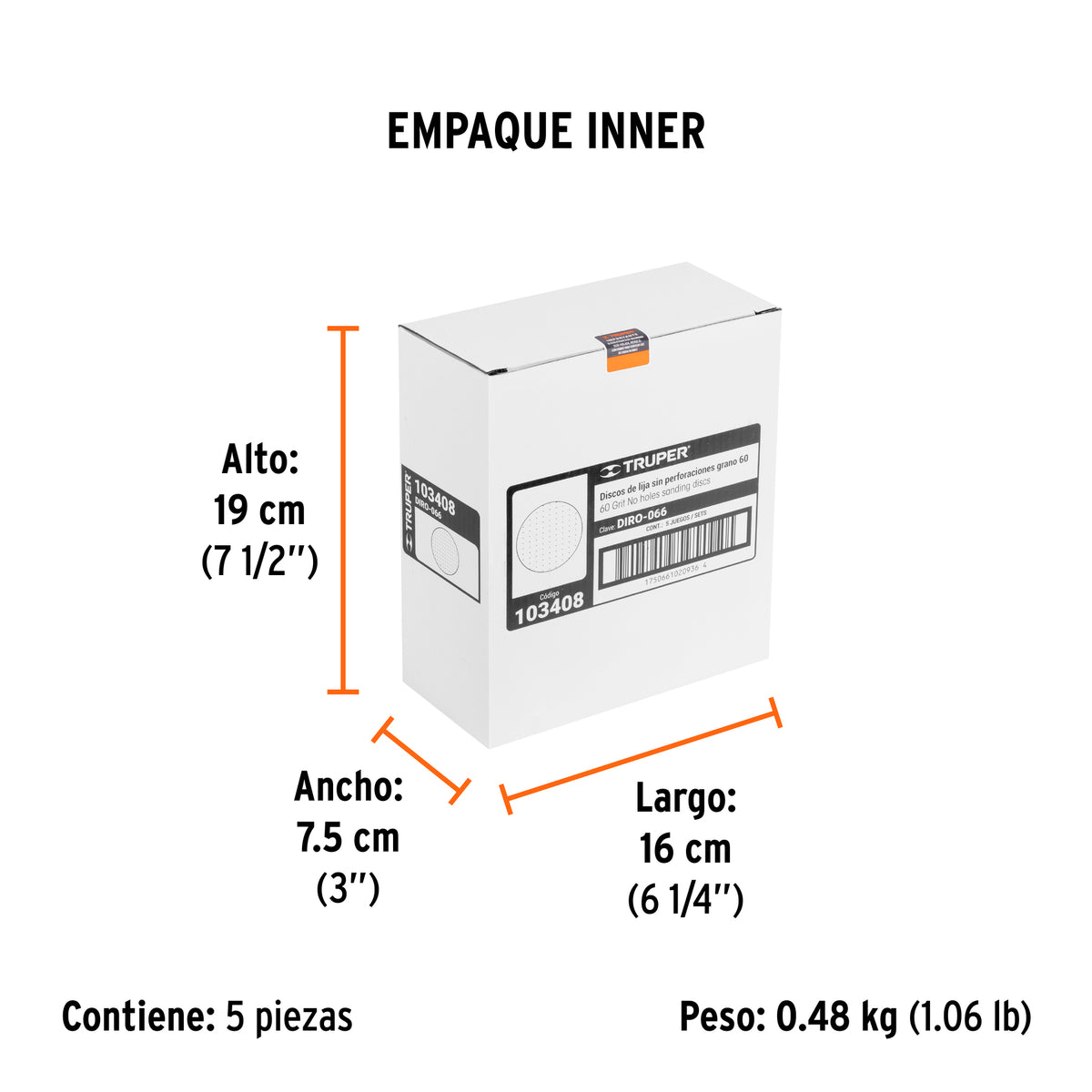 Paquete con 5 discos de lija 6' grano 60, ciegos, TRUPER, Truper, SKU 103408 — vista 6