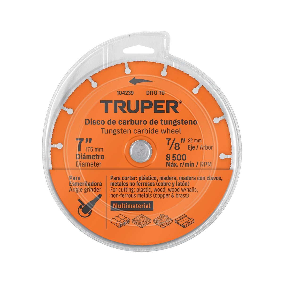 Disco 7' multimaterial de carburo de tungsteno, TRUPER — foto oficial 2