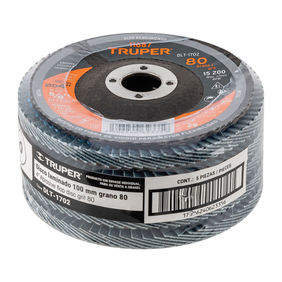Disco laminado 4' grano 80 centro 5/8' fibra TRUPER — foto oficial 2