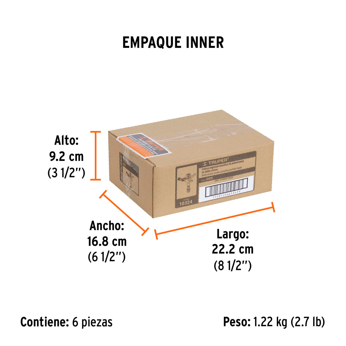 Aspersor metálico doble chorro, cabeza sola, TRUPER, Truper, SKU 10324 — vista 6