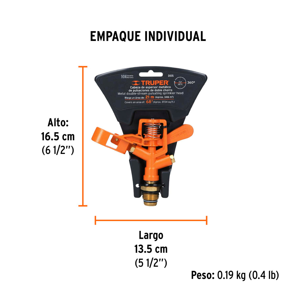 Aspersor metálico doble chorro, cabeza sola, TRUPER, Truper, SKU 10324 — vista 5