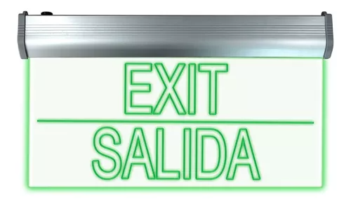 Letrero Led Exit/Salida Verde Recargable Emergencia 4W 90-265V