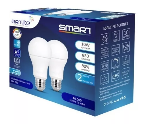 Paquete 2 Focos Inteligentes RGB Y Blancos 10W 110-130V 850LM E26