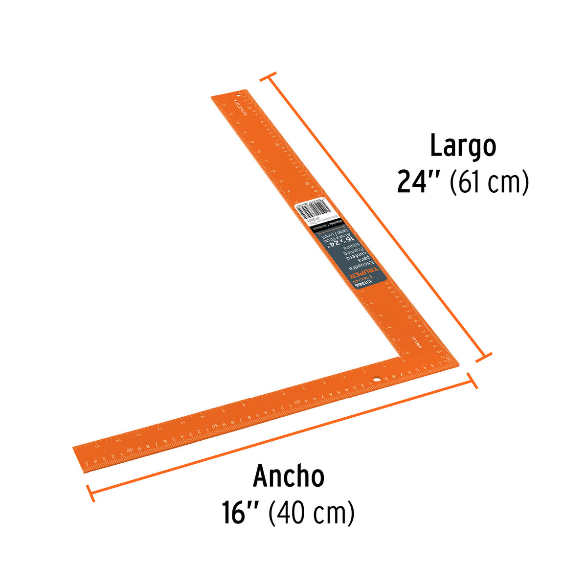 Escuadra 16'x24' de aluminio color naranja para cantero, Truper, SKU 101386 — vista 4