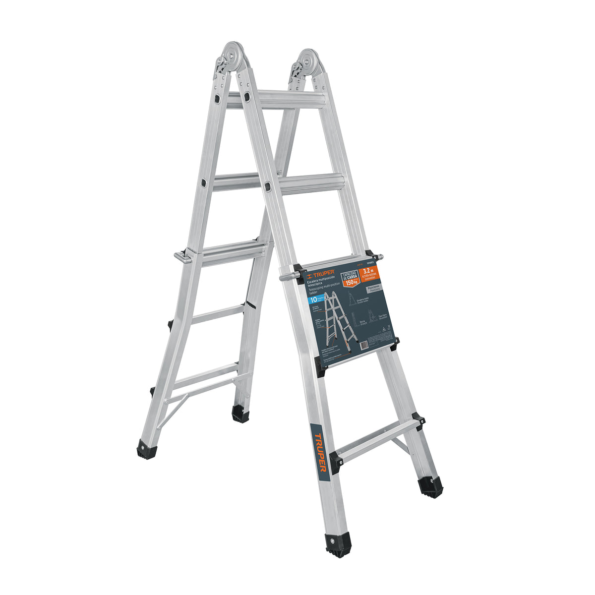 Multiescalera telescópica, 3.2 m, capacidad de carga 150 kg, Truper, SKU 101883