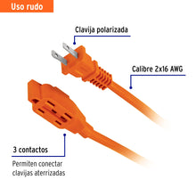 EXTENSIÓN ELÉCTRICA USO RUDO 8M 2X16 AWG VOLTECK 48045 ER-8X16