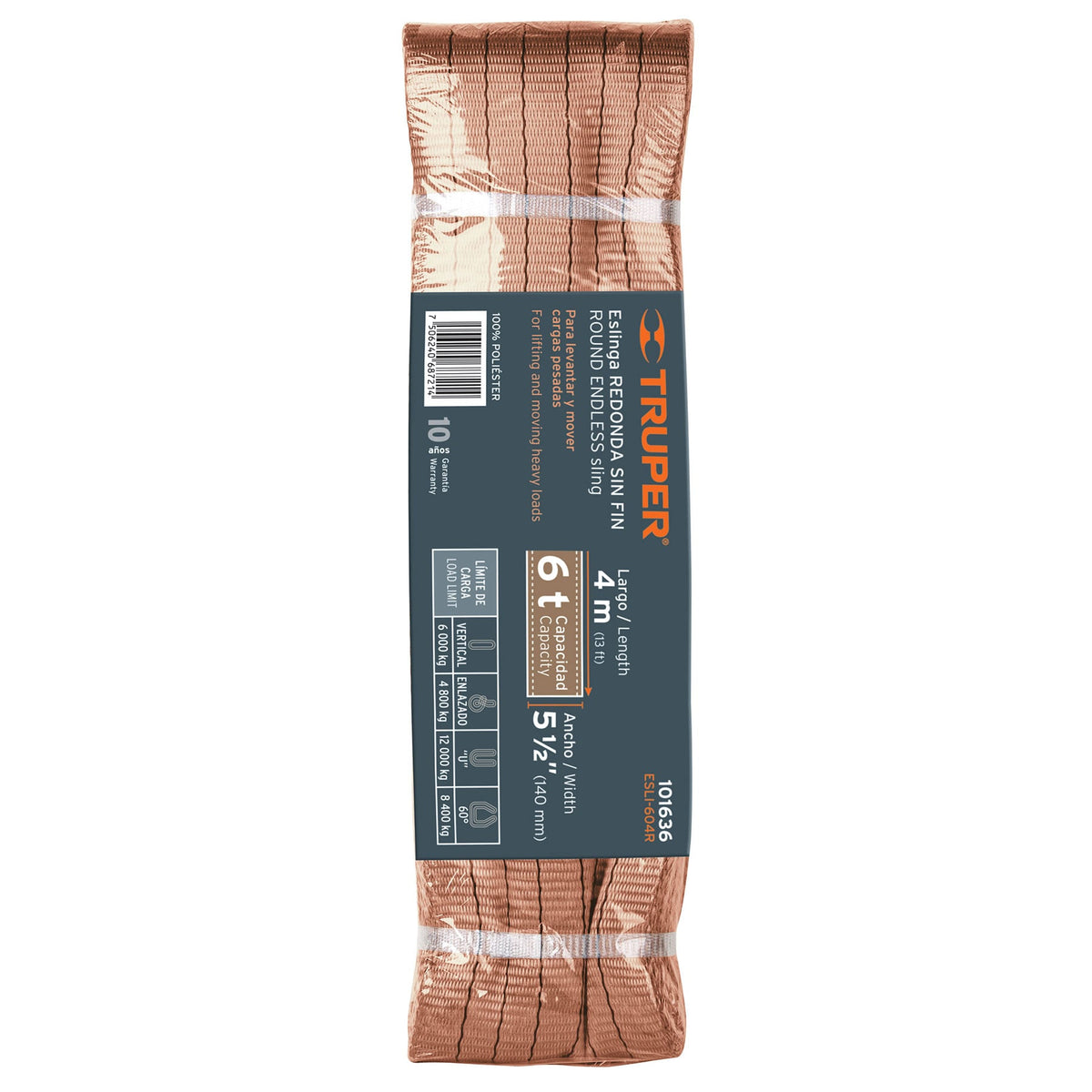 Eslinga de poliéster redonda sin fin, 6 T x 4 m, TRUPER, Truper, SKU 101636 — vista 2