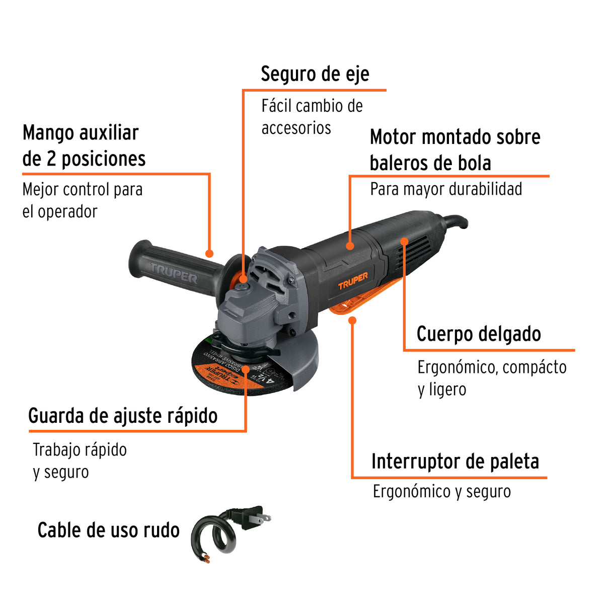 Esmeriladora 4-1/2', 850 W, int. paleta, TRUPER INDUSTRIAL, Truper, SKU 102496 — vista 3