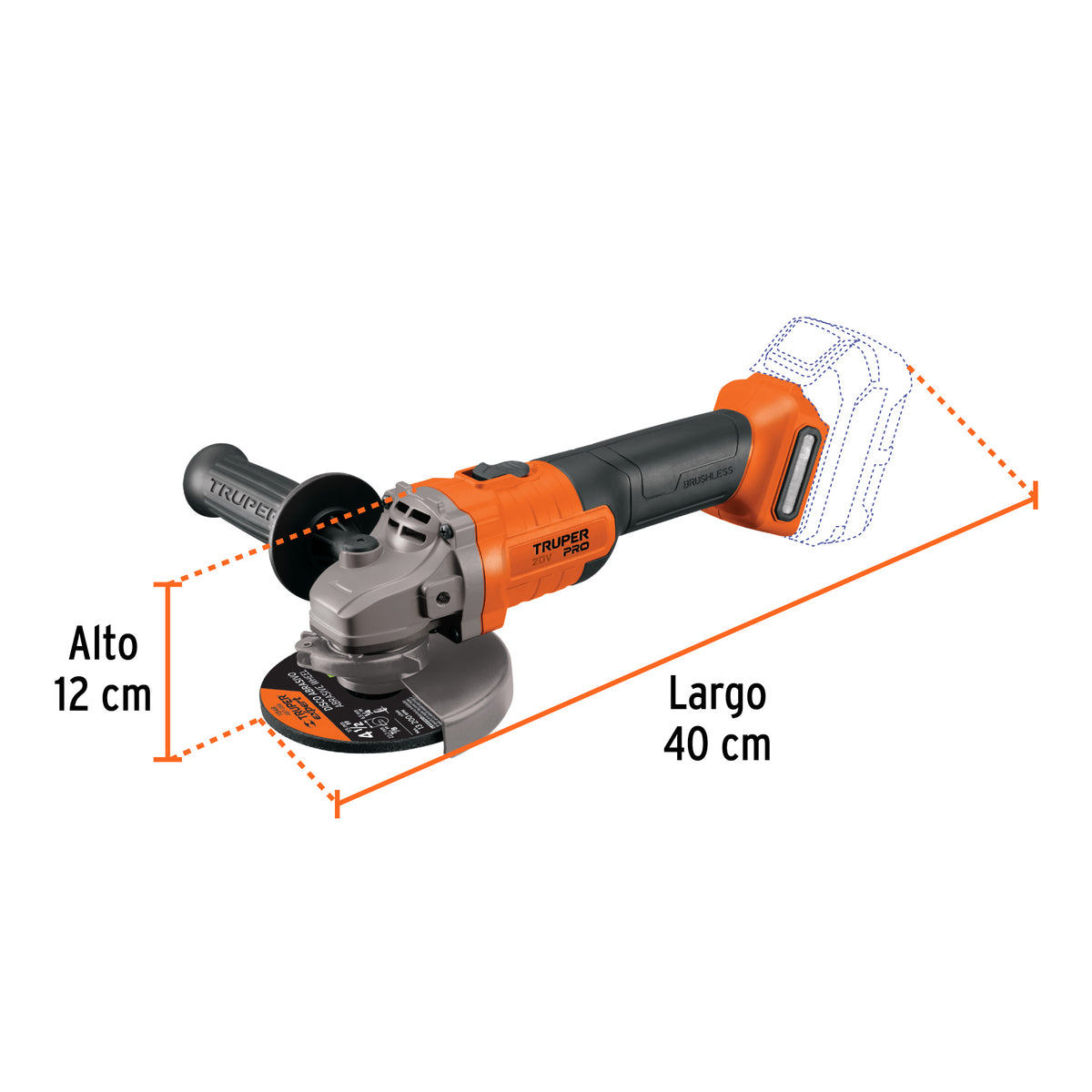 Esmeriladora 4-1/2', 20V, sin accesorios, TRUPER PRO, Truper, SKU 103255 — vista 3