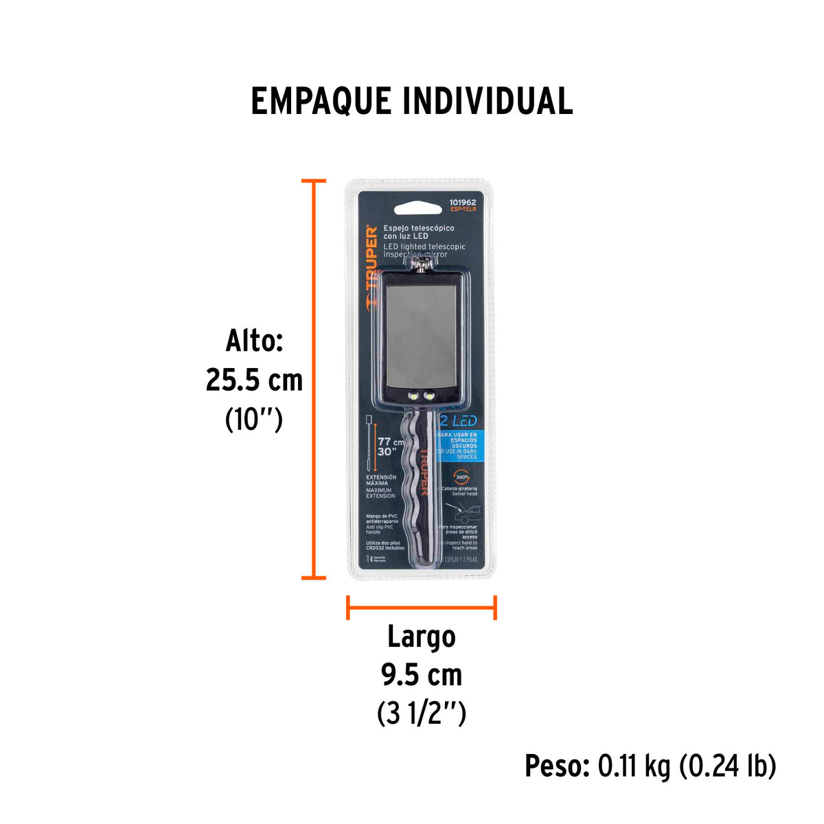 Espejo telescópico con luz LED, 5 x 8 cm, TRUPER, Truper, SKU 101962 — vista 5