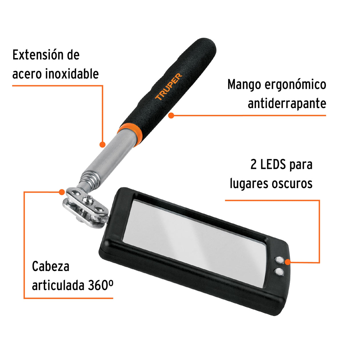 Espejo telescópico con luz LED, 5 x 8 cm, TRUPER, Truper, SKU 101962 — vista 3