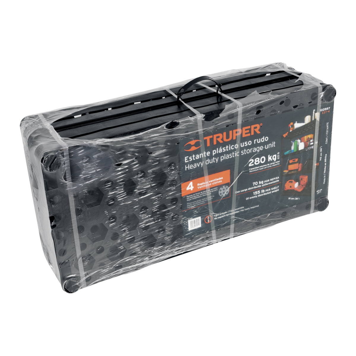 Estante plástico 4 repisas capacidad 70kg, 91x43x142, TRUPER — foto oficial 2