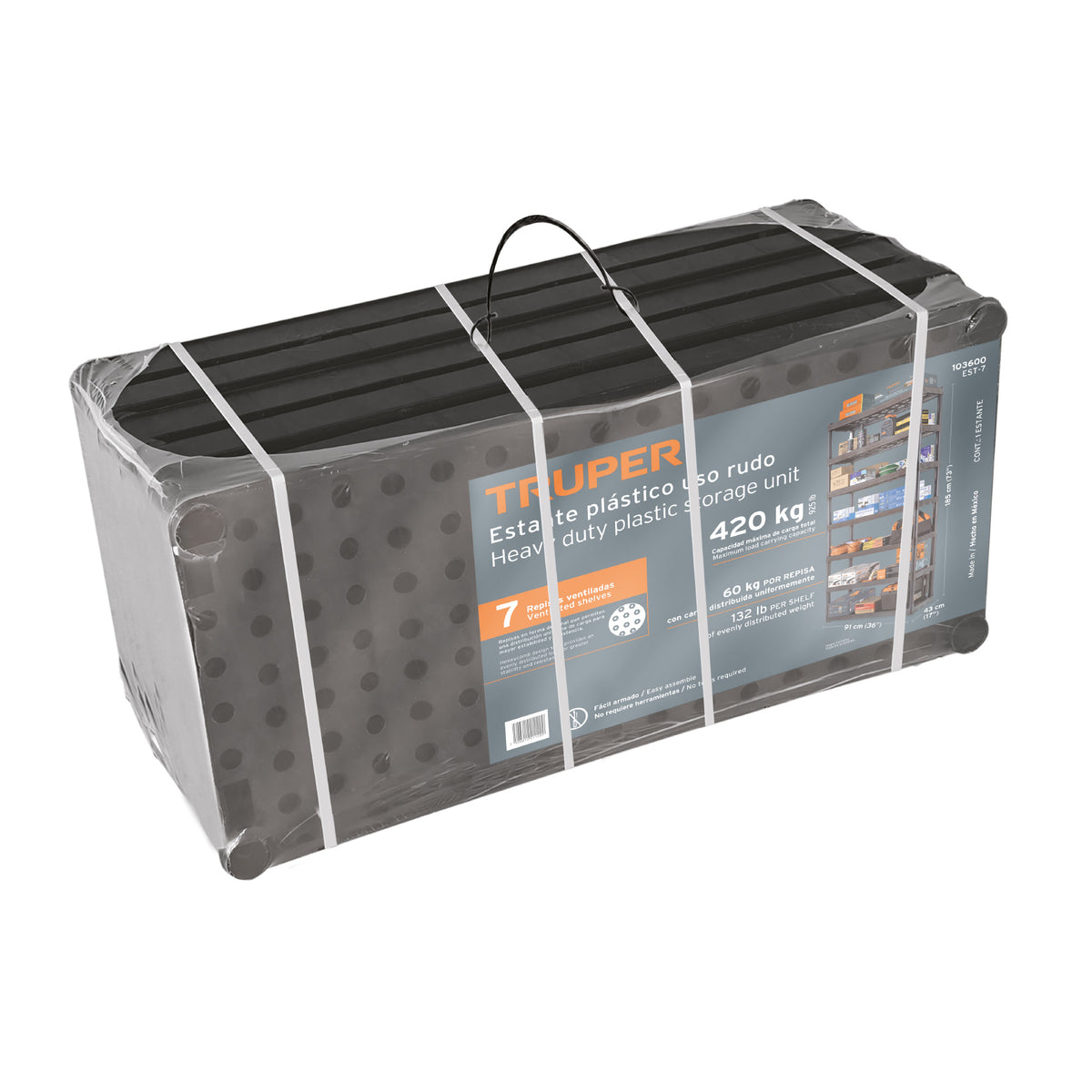 Estante plástico 7 repisas capacidad 60kg, 91x43x185, TRUPER — foto oficial 2